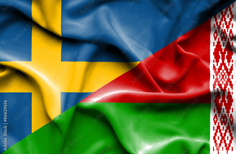Waving flag of Belarus and Sweden Waving flag of Belarus and Sweden