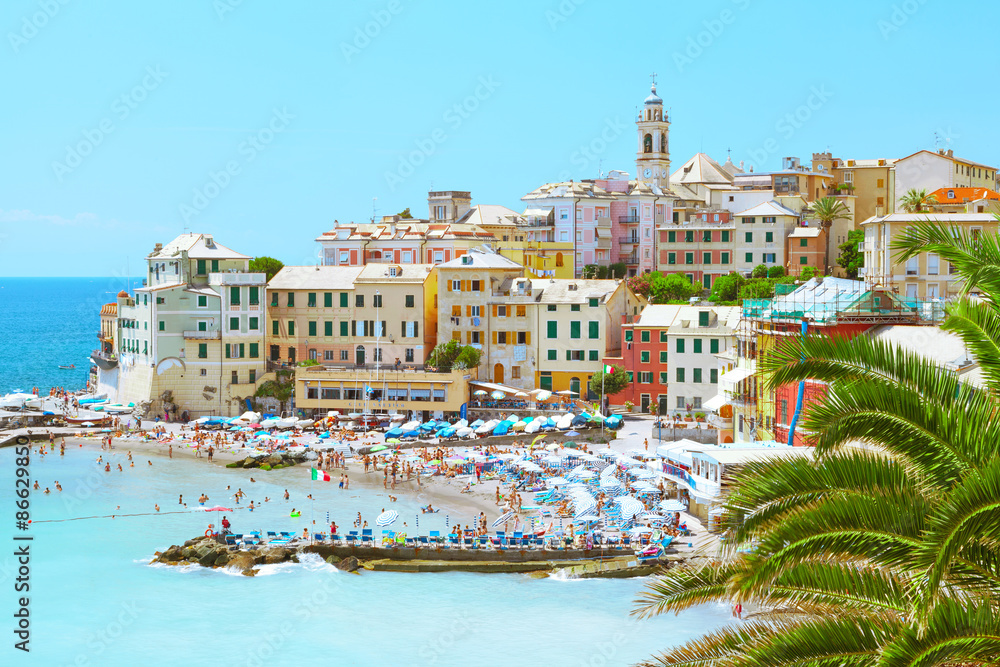 Italy Bogliasco Liguria Genova beach turquoise with houses landscape