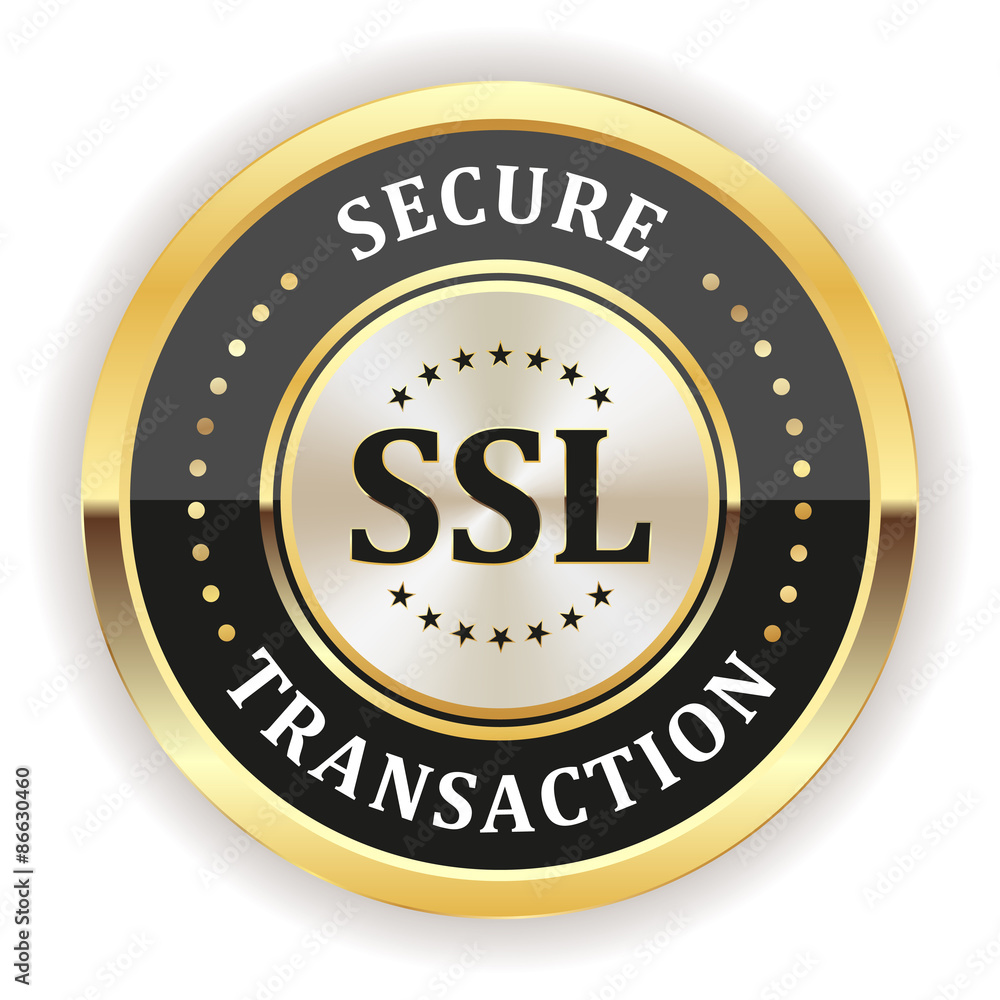Black ssl secure transaction badge with gold border Black ssl secure transaction badge with gold border
