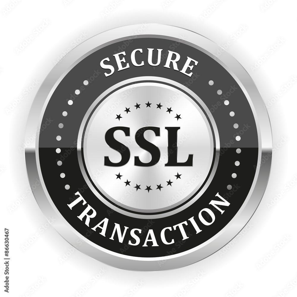 Black ssl secure transaction badge with silver border