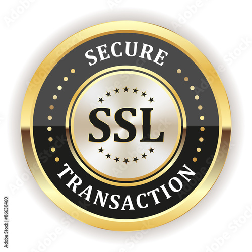Black ssl secure transaction badge with gold border