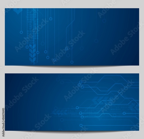 Blue tech banners with circuit board design