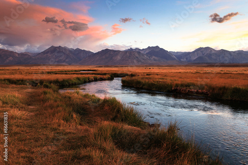 Evening over the Owens River near Mammoth Lakes, CA photo