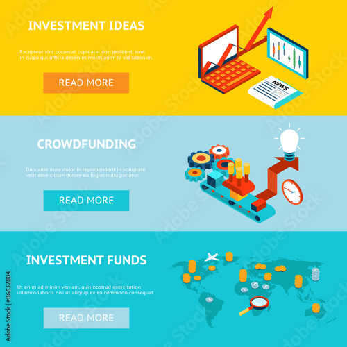 Business banners. Crowdfunding, investment ideas and funds