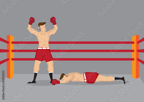 Winner Boxer in Boxing Ring Vector Illustration