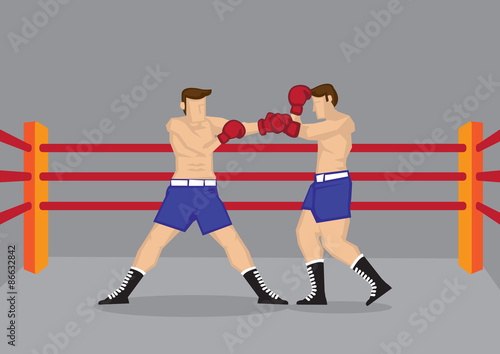 Muscular Boxers Fighting in Boxing Ring Vector Illustration
