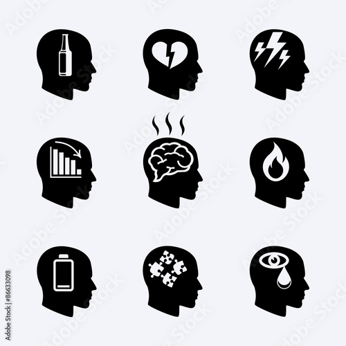 Depression, stress concept or mental health icons