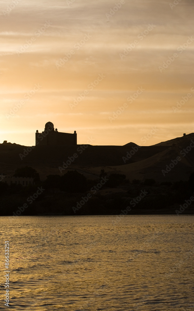Egypt, Aswan, sunset on the Agha Khan mausoleum Egypt, Aswan, sunset on the Agha Khan mausoleum