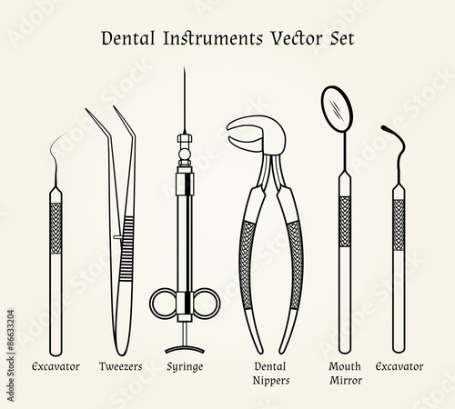 Vintage dentist tools. Medical equipment in retro style