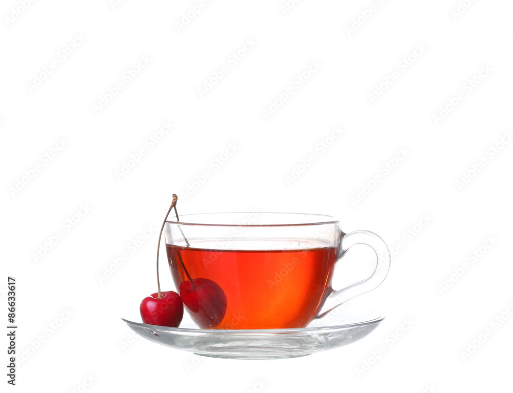 tea with cherry on white tea with cherry on white