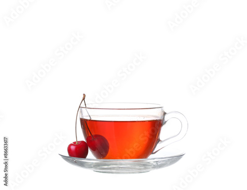 tea with cherry on white