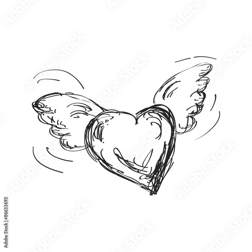 Simple doodle of a flyng heart