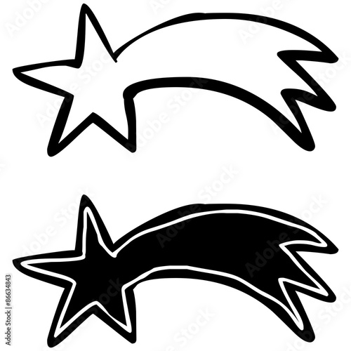 Comet, Christmas, Handdrawn, Isolated, Black-White, Vector