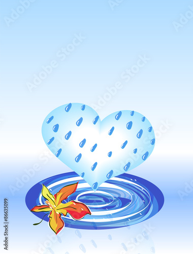 Maple leaf and Rain Cloud as Heart. Vector EPS 10