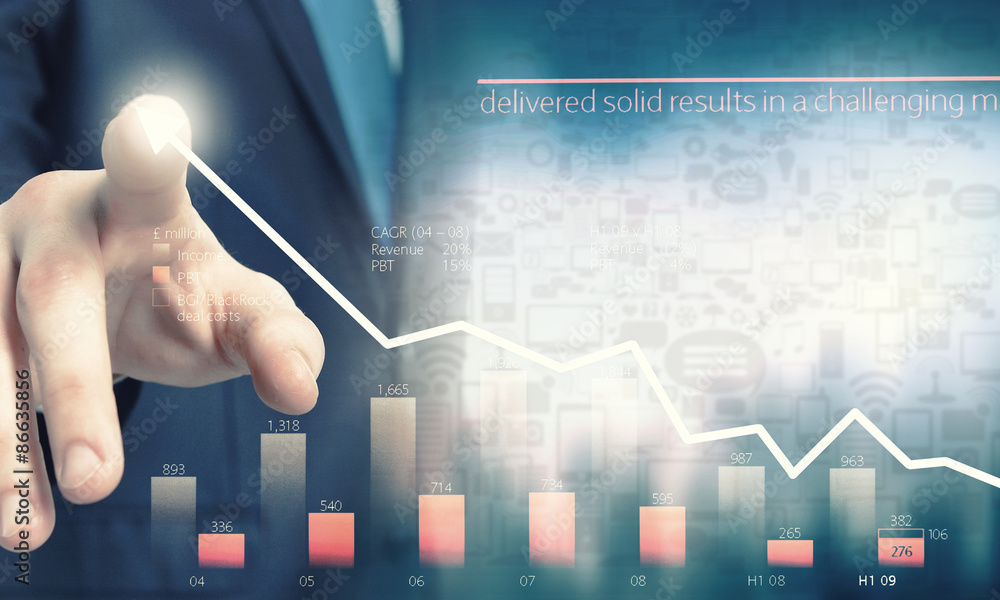 Business and finance chart and finger Business and finance chart and finger