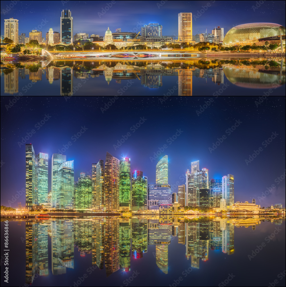 Set of Singapore Skyline and view in Marina Bay Set of Singapore Skyline and view in Marina Bay