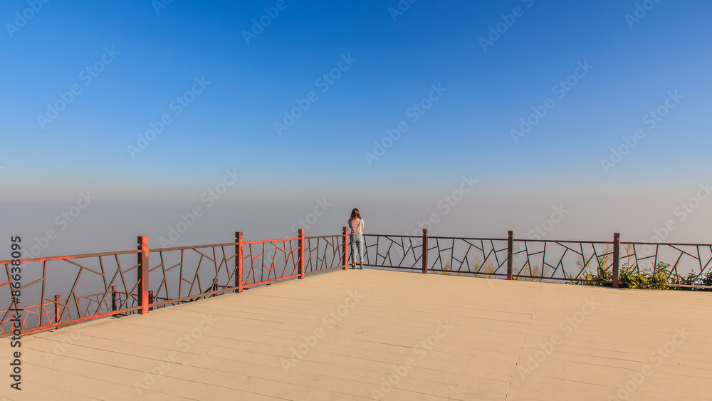 Woman at a Panorama Viewing Point.