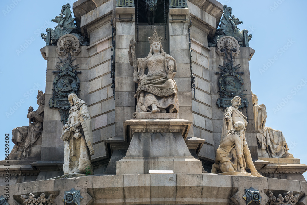 Base of Christopher Columbus monument in Barcelona, Spain