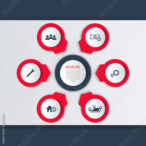 Cost Structure infographic elements, icons in blue and red, vector illustration, eps10