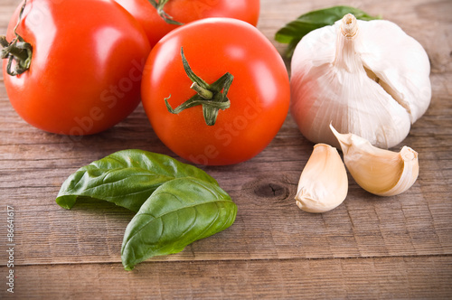 Tomatoes, garlic and basil.