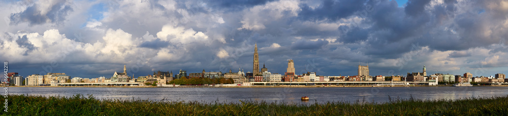 Evening cloudy panorama of the City of Antwerp
