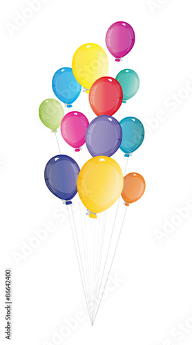 Viele bunte Luftballons fliegen hoch - Einladung zum Geburtstag - Feier - Jubiläum - Gutschein