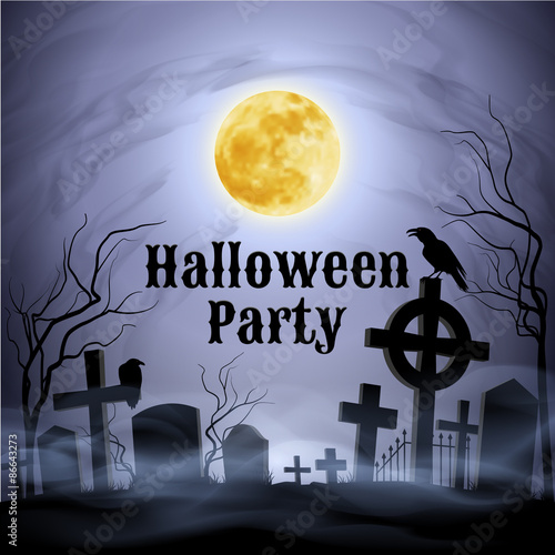 Halloween Party on a spooky graveyard under full Moon