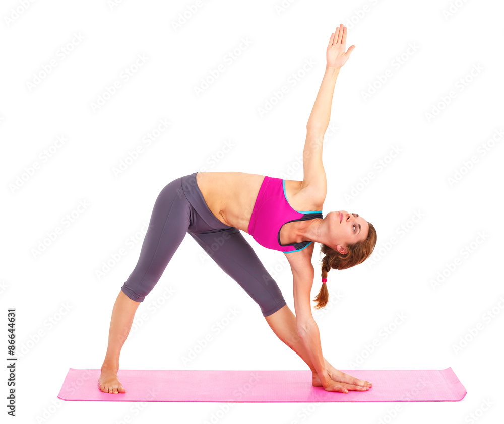 Young beautiful woman doing yoga - isolated on white. Young beautiful woman doing yoga - isolated on white.