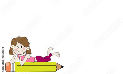 Niña feliz sobre lápiz