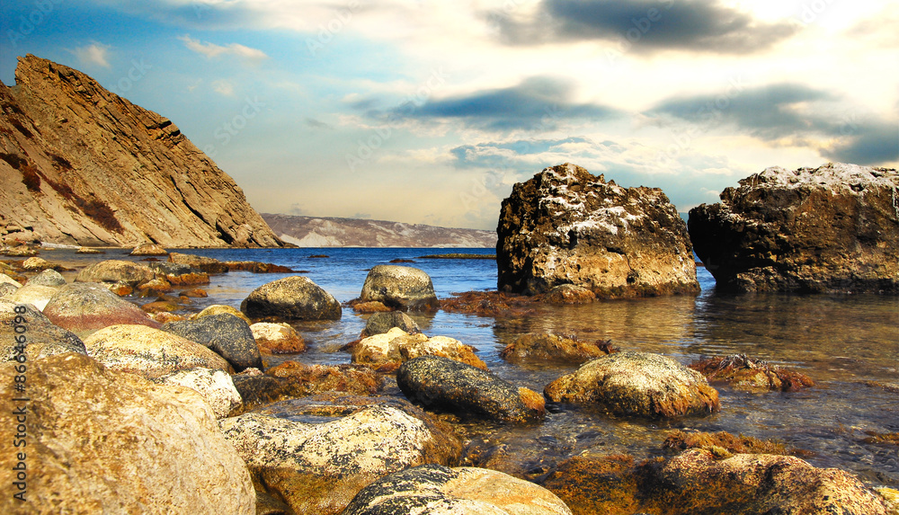 Rocks and stones of the Black sea, Crimea, Russia