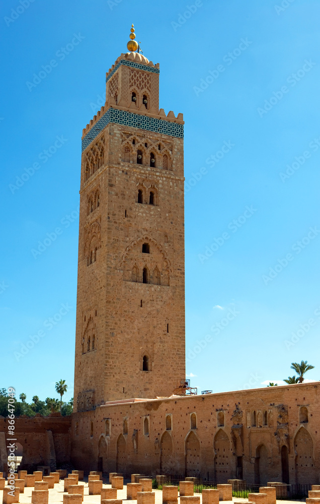 Morocco,  Marrakech, the minaret of the great Koutoubia mosque, XII century