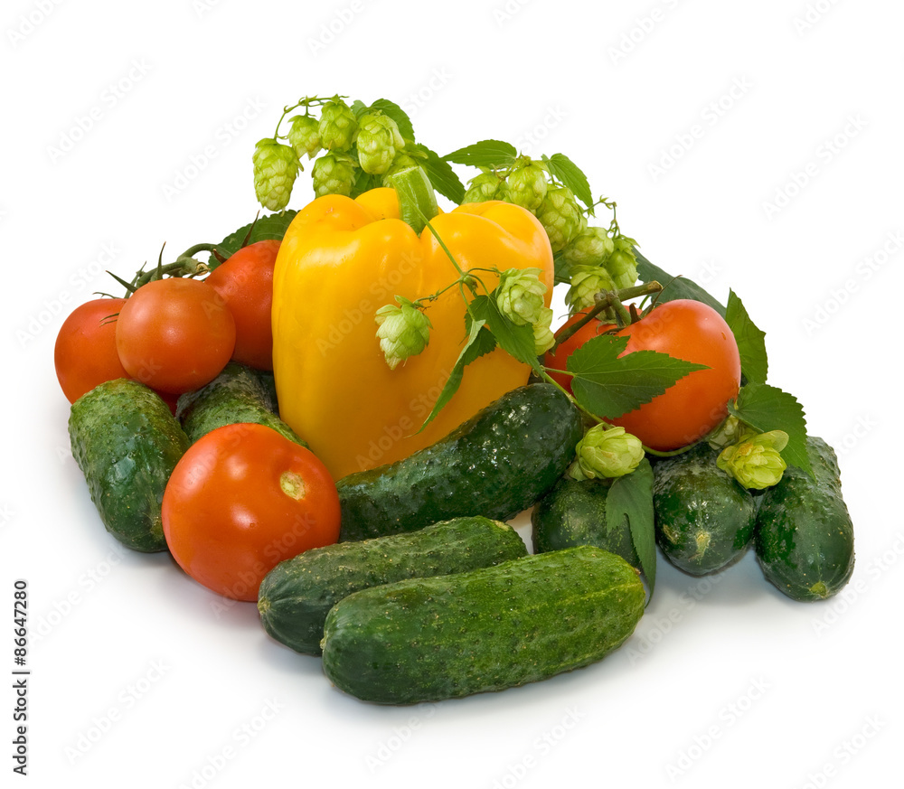 vegetables on the plate on a white background vegetables on the plate on a white background