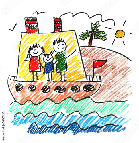 Happy family on cruise trip in ship