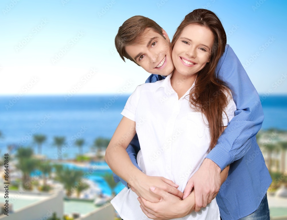 Obraz premium Smiling, Heterosexual Couple, Men.
