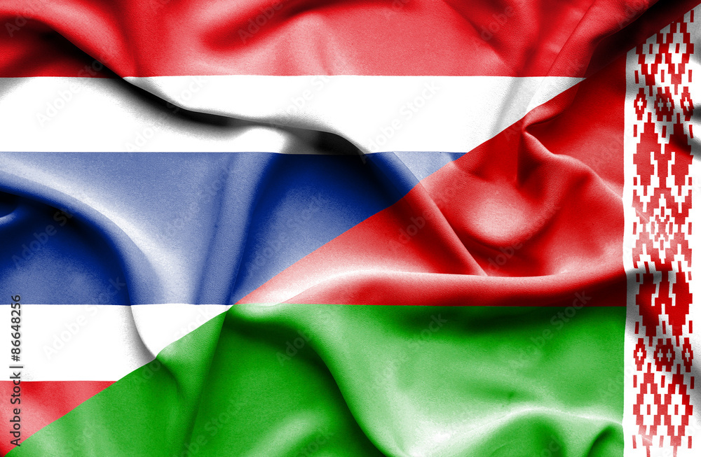 Waving flag of Belarus and Thailand Waving flag of Belarus and Thailand