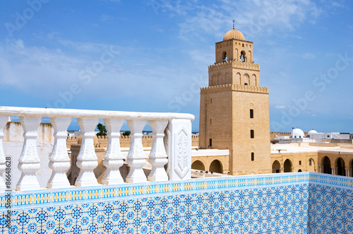 Tunisia, Kairouan, view of the Sidi Oqba mosque, olso known as the Grand Mosque, from a terrace of the Medina photo