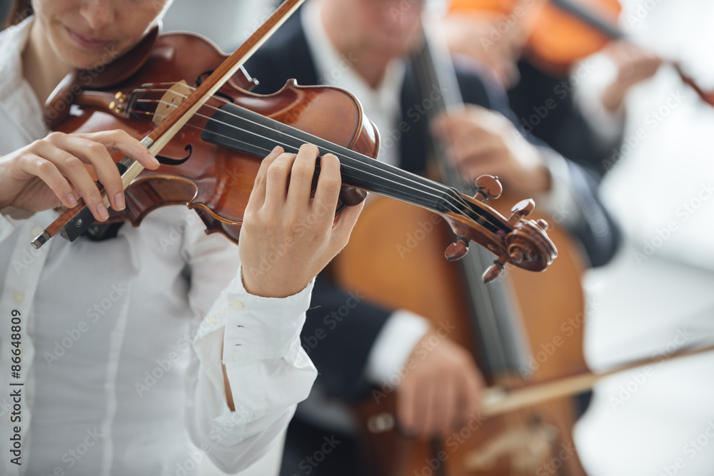 Violinist performing with orchestra Violinist performing with orchestra