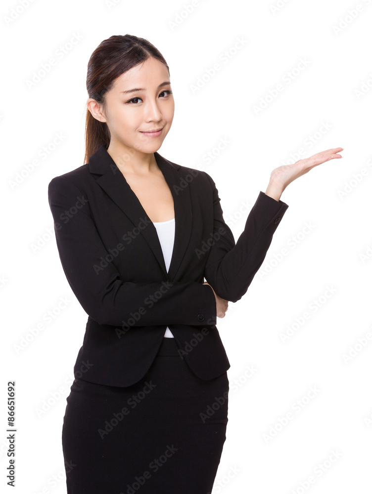 Young businesswoman with open hand palm Young businesswoman with open hand palm