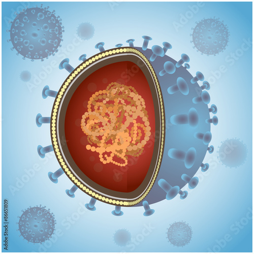 Blue virus cells or bacteria on background. Vector illustration