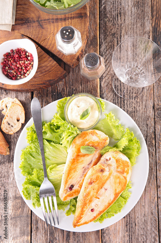 roasted chicken breast and salad