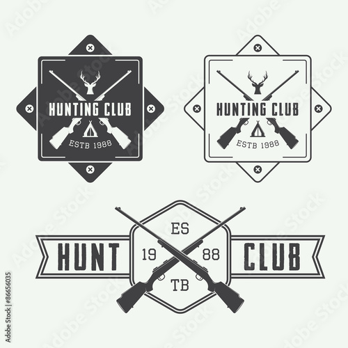 Set of vintage hunting labels, logo, badge and design elements. Vector illustration