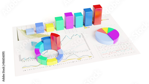 3D Diagramme auf Papier mit Statistik photo