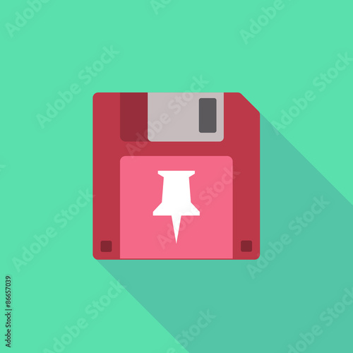 Long shadow floppy icon with a push pin
