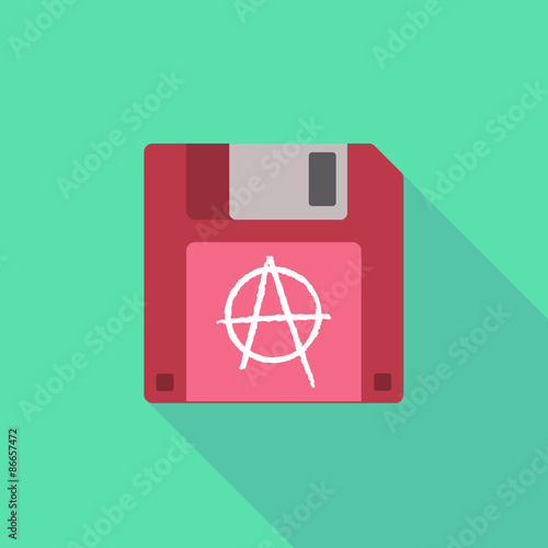 Long shadow floppy icon with an anarchy sign