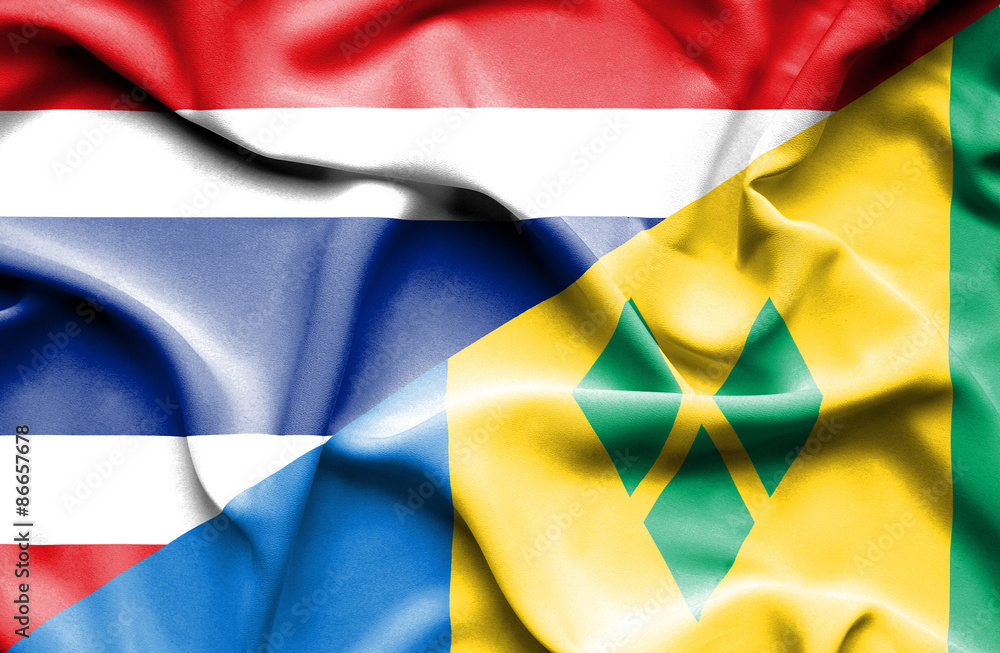Waving flag of Saint Vincent and Grenadines and Thailand Waving flag of Saint Vincent and Grenadines and Thailand