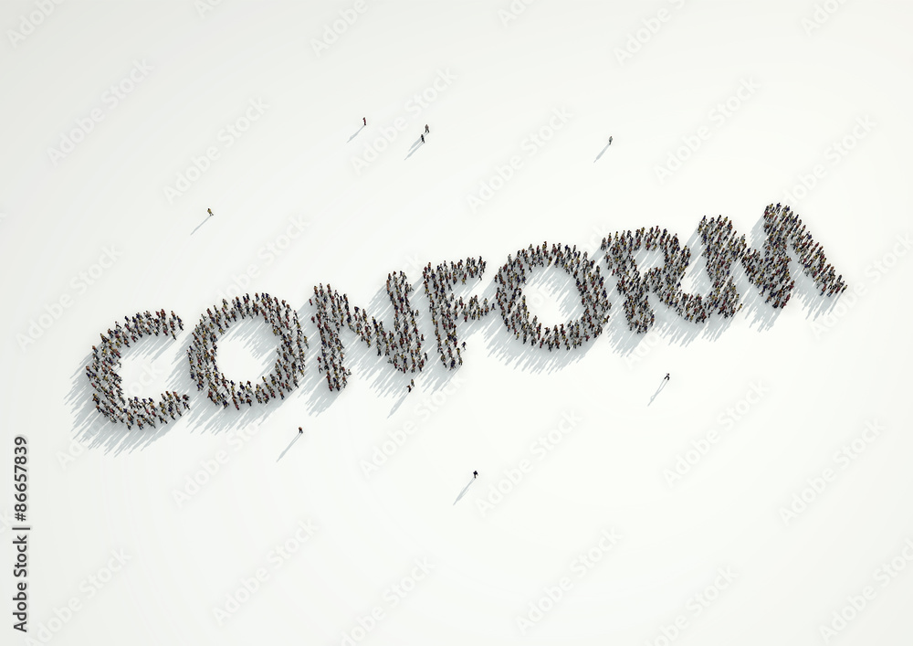 Crowd of people gather to form the word 'Conform' Stock Illustration ...