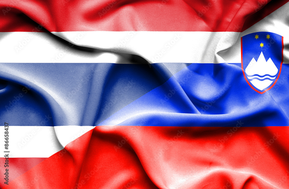 Waving flag of Slovenia and Thailand Waving flag of Slovenia and Thailand