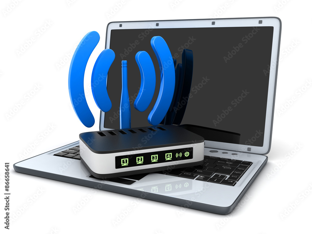 Laptop and symbol Wi-fi Laptop and symbol Wi-fi