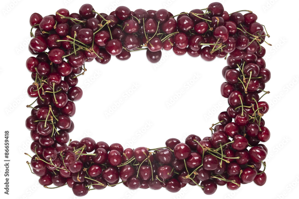 Fresh ripe organic cherries frame border Fresh ripe organic cherries frame border