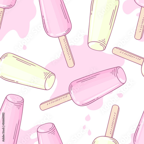 Seamless pattern with hand drawn fruity ice cream and drops